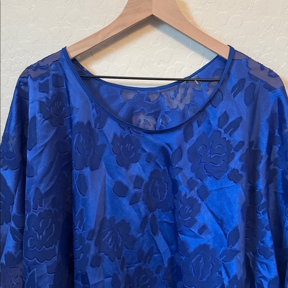 Vintage Sheer Floral Jacquard Poncho Blue - Picture 2 of 3